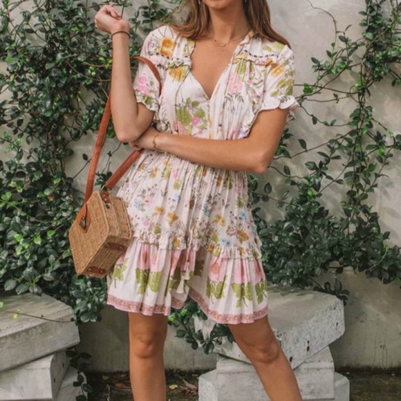 Bohemian Gypsy Floral v neck tassel ruffle hem dress - Picture 5 of 7